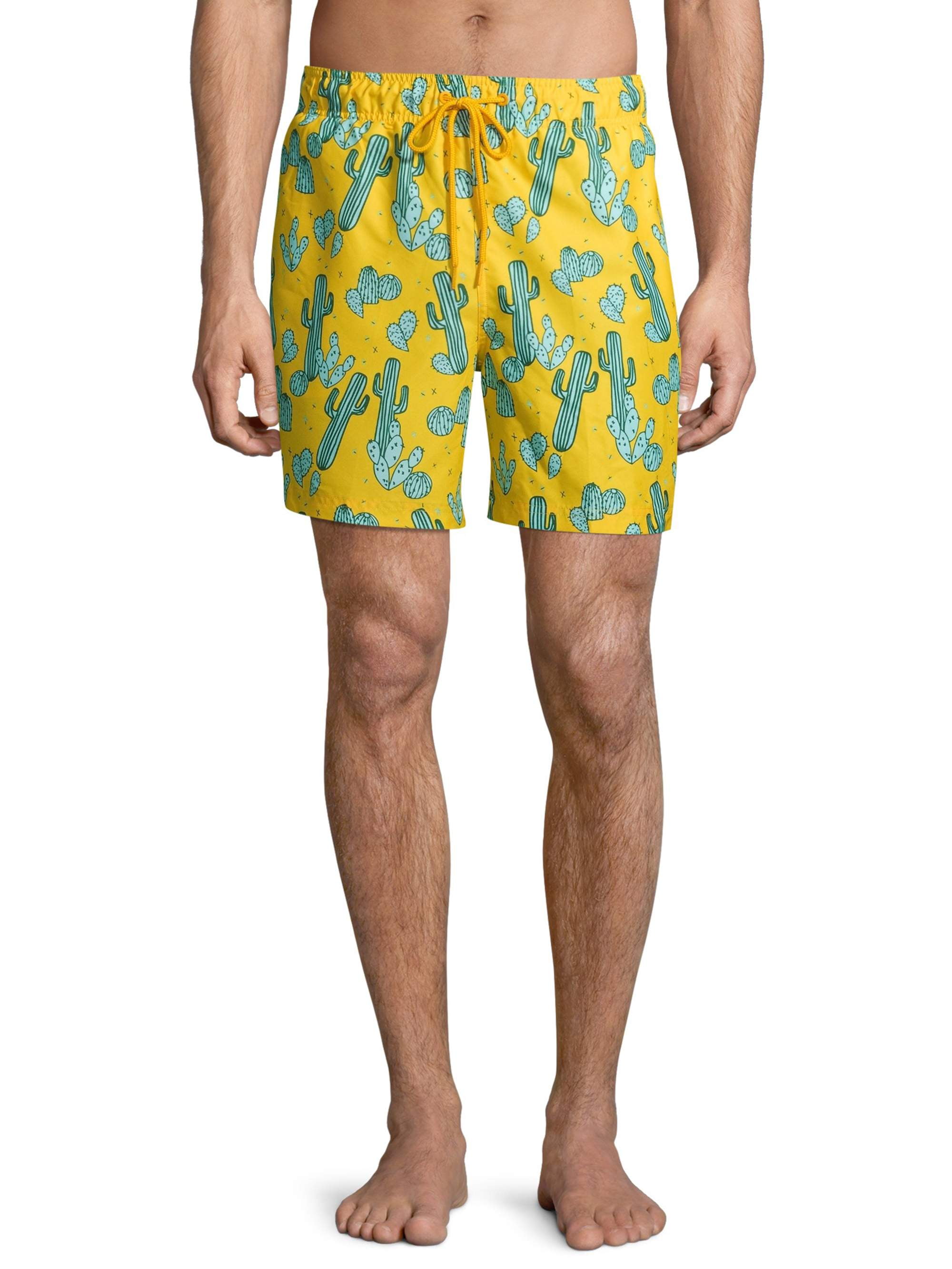 Mens Swim Trunks Yellow Suns Pattern Hand Drawn Beach Board Shorts
