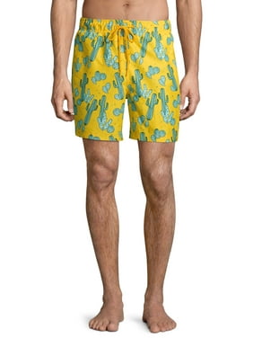 George Men's and Big Men's 6" Novelty Swim Trunk with Cacti, up to Size 3XL