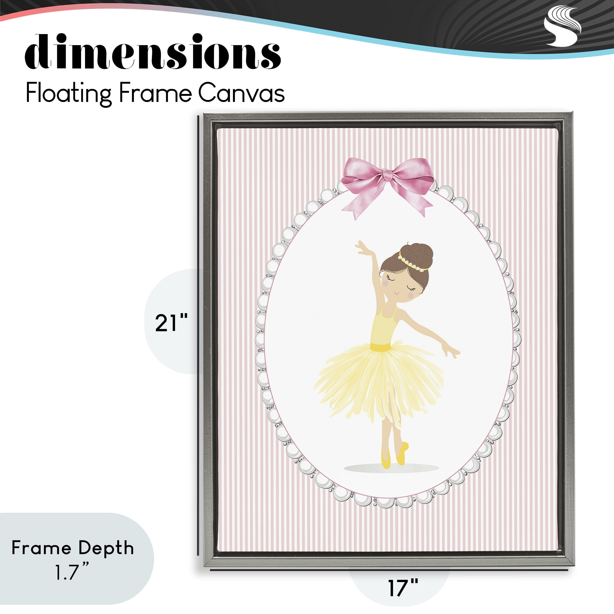 Stupell Industries Dainty Dance on Stripes Gray Framed Floater Canvas Wall Art, design by Christine Simpson Art