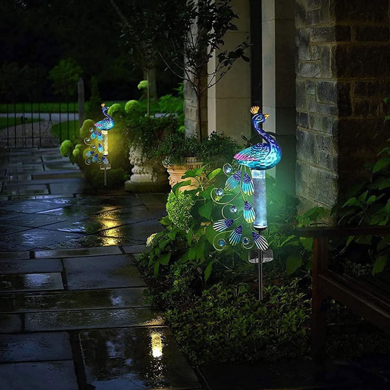 Arestory Peacock Rain Gauge Outdoor 32.3" Solar Powered Large Rain Gauges Freeze Proof Water Gauge with Metal Stakes Decorative for Garden,Lawns,Patio