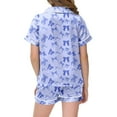 thumbnail image 3 of SonxaHe Toddler Girls Outfit Set Satin Bow Prints Short Sleeve Button Shirt Shorts Children Silk Comfy Sleepwear Outfits Blue,Sized 3-4, 3 of 3