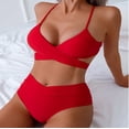 thumbnail image 5 of UTSJKR Women's Bikini Sets Two Piece Swimsuit High Waisted V Neck Twist Front Adjustable Spaghetti Straps Bathing Suit Red M, 5 of 9