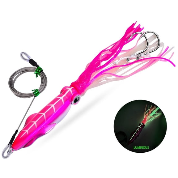GRIMPEX 1Pc Octopus Jigging Lure 110/160/210/260G Luminous Hand-Tied Silicone Skirt Squid Tentacles Double Hook Fishing Bait Color D 110G