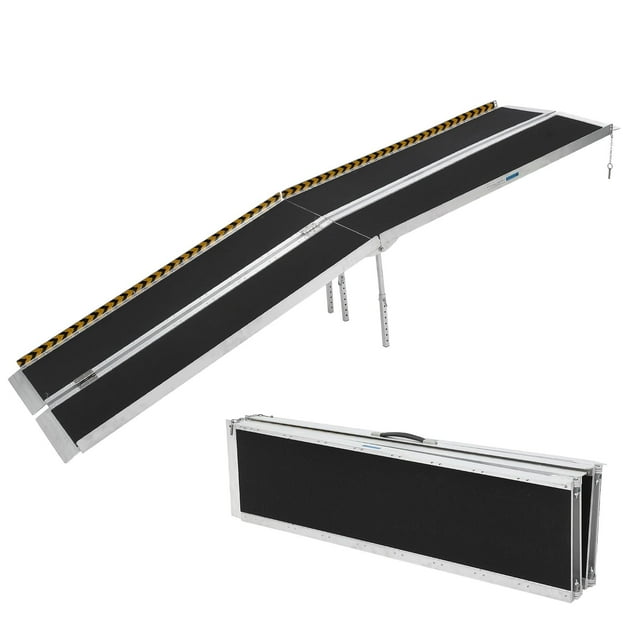 TROPOW Portable Wheelchair Ramp for Steps, 5FT Aluminum Wheelchair Ramp for Home with Non-Skid Surface and Reflective Strips, Weight Capacity Up to 600 Lbs