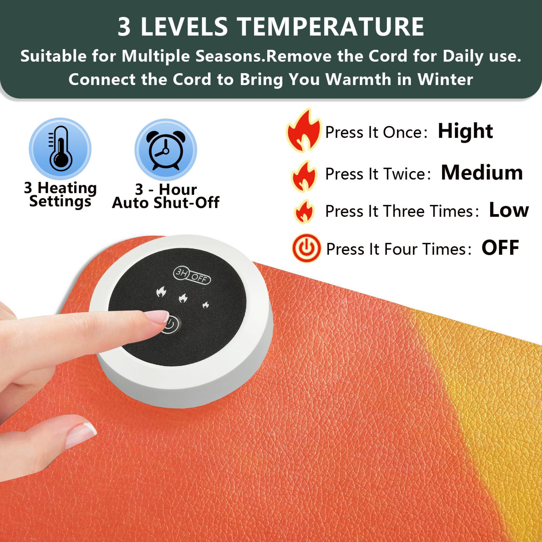 Large Heated Desk Mat Mouse Pad 31.5"x13"PU Leather Graphene Heating Desk Warmer with 3 Temperature Settings 110V US Plug Non-Slip Warm Pad for Home, Office, and Gaming White Cat Colorful Sunglasses