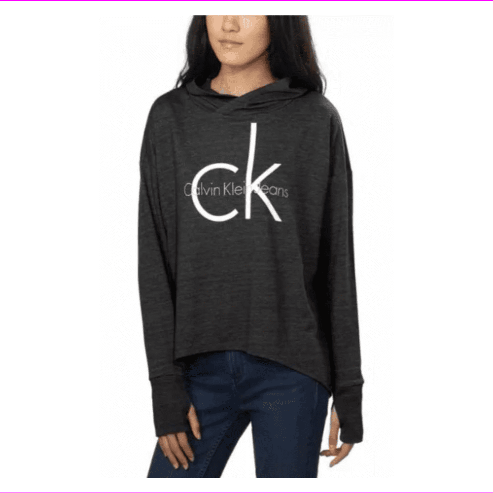 Calvin Klein Jeans Women's Hooded Pullover Shirt - Pitch Black SGT - X ...