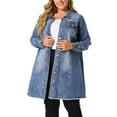 thumbnail image 1 of GRACE & GRANDEUR Women's Plus Size Ripped Long Sleeve Mid Length Denim Jacket, 1 of 6