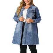 MODA NOVA Juniors Plus Ripped Long Sleeve Button Down Mid Length Denim Jacket