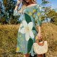 thumbnail image 4 of Delicate White Flowers Green Leaves Dress Summer Dresses Woman Street Style Big Size Casual Dress, 4 of 9