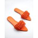 thumbnail image 2 of Women's Handmade Bead Embroidery Decorated Orange Canvas Fabric Fashionable Flat Comfortable Sandals For Outdoor, 2 of 4