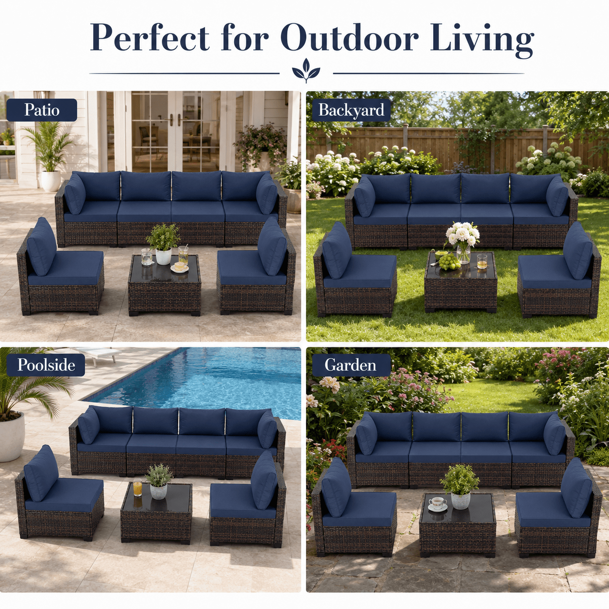 Patio Furniture Set on Sale, 7 Piece Luxurious Rattan Outdoor Sectional Set, All-Weather Wicker Porch Patio Couch w/Coffee Table, Thick Cushion Outdoor Sofa, Brown