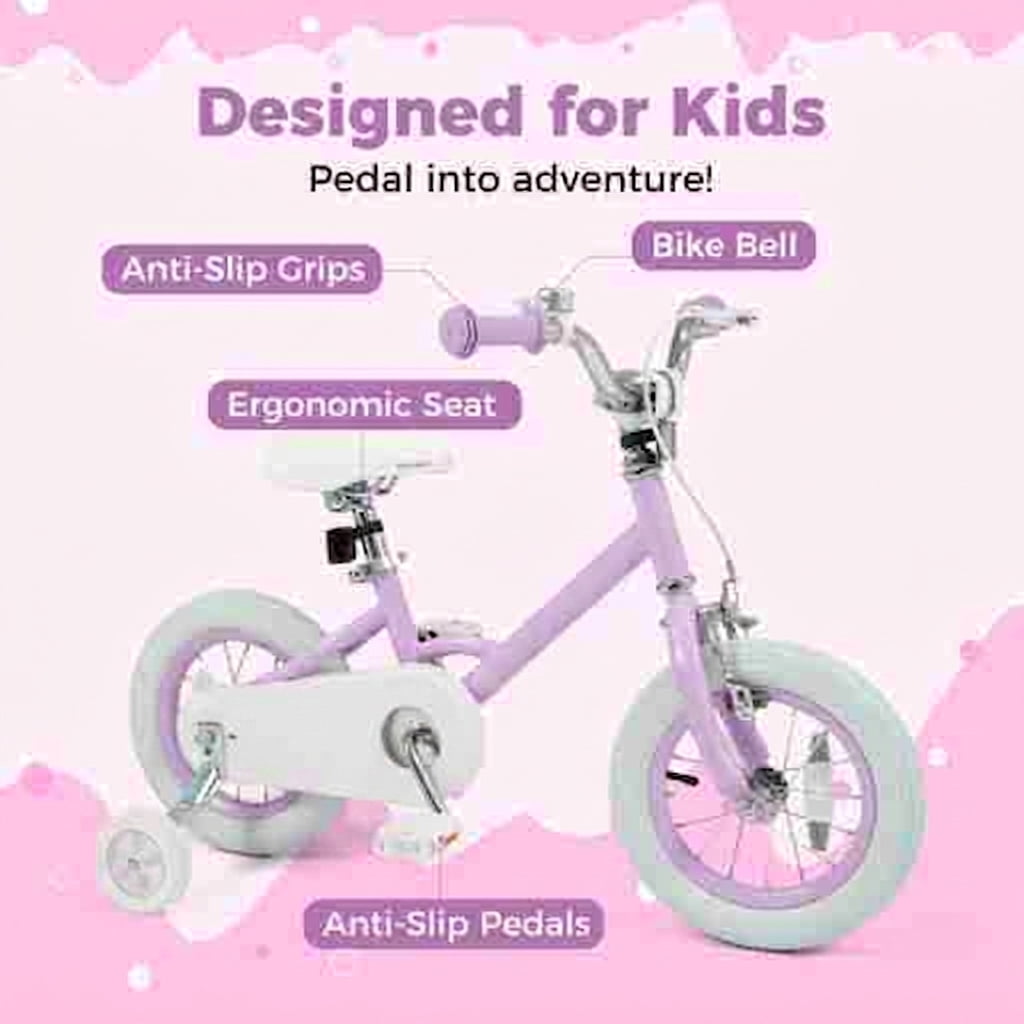 Redsmile Kids Bike 12 Inch with Adjustable Seat and Training Wheels for Boys Girls Ages 3-8, Stars & Moon Design Children Bicycle with Front Handbrake, Kids Bicycle 12in, Purple