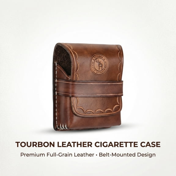 Tourbon Full-Grain Leather Belt-Mounted Cigarette Case with Lighter Holder, Vintage Western Style EDC Pouch, Brown-1 Count
