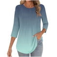 thumbnail image 3 of Women's Casual Fashion Printed Cotton Round Neck 3/4 Sleeve T-Shirt Tee Top Loose Fit Breathable Summer Vacation Holiday Beach Wear | CSEONE,Army Green L, 3 of 9