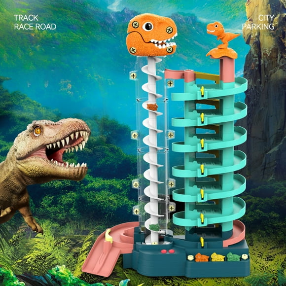 Lubelski 1 Set Track Car Park Toys Simulation Rotary Elevator Multi-storey Parking DIY Scene Parent-child Interaction Cartoon Dinosaur Track City Parking Lot Toys for Boys Girls