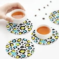 thumbnail image 4 of Leather Coasters with Heat-resistant for Drinks, Yellow Blue Leopard Print -标题2 Round Shape, 4 of 5