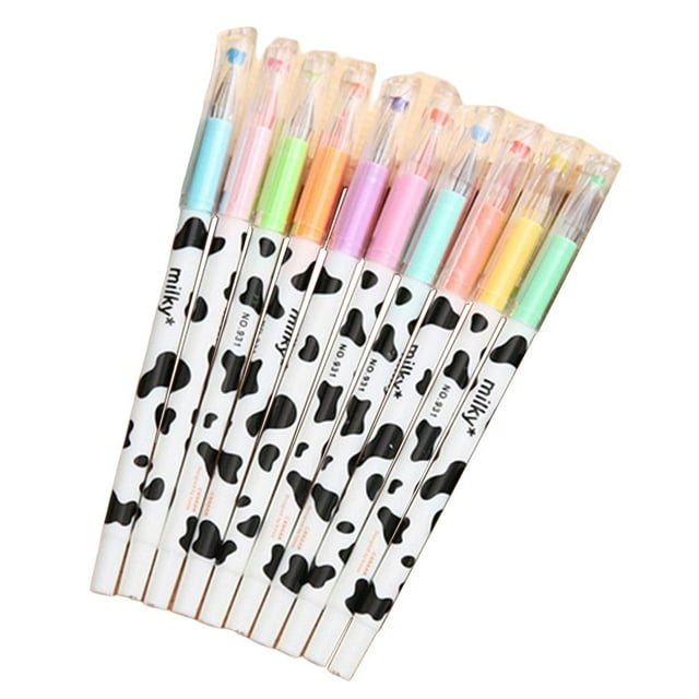 LEEYNEER 10Pcs 0.38mm Gel Pens Comfortable Grip Portable Evenly Ink Creative Smooth Writing Multicolor Cow Design Signature Pens Office Supplies