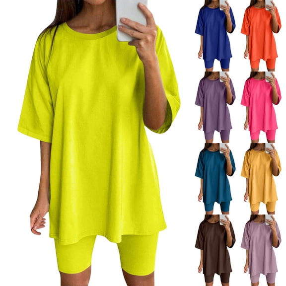 ibiyuan 2 Piece Outfits For Women Women's Activewear Shorts Set Breathable Two Piece Outfit for Yoga Running and Sport Training Comfortable Short Sleeve Top with Athletic Pants