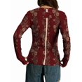 thumbnail image 5 of Women'S Floral Knitted Long Sleeve Crew Neck Going Out Slim Fit Tops Fall Outfits Trendy Clothes Wine Red M, 5 of 9