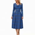 thumbnail image 2 of GUACER Plaid Fall Midi Dresses for Women High Waist Crewneck Long Sleeve A-Line Swing Dress for Work Casual, 2 of 6