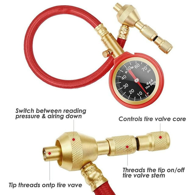 Becaristey Tire Pressure Gauge Gauge 4X4 Deflators Deflator Kit 0-75PSI 4X4 Accurate 1Set