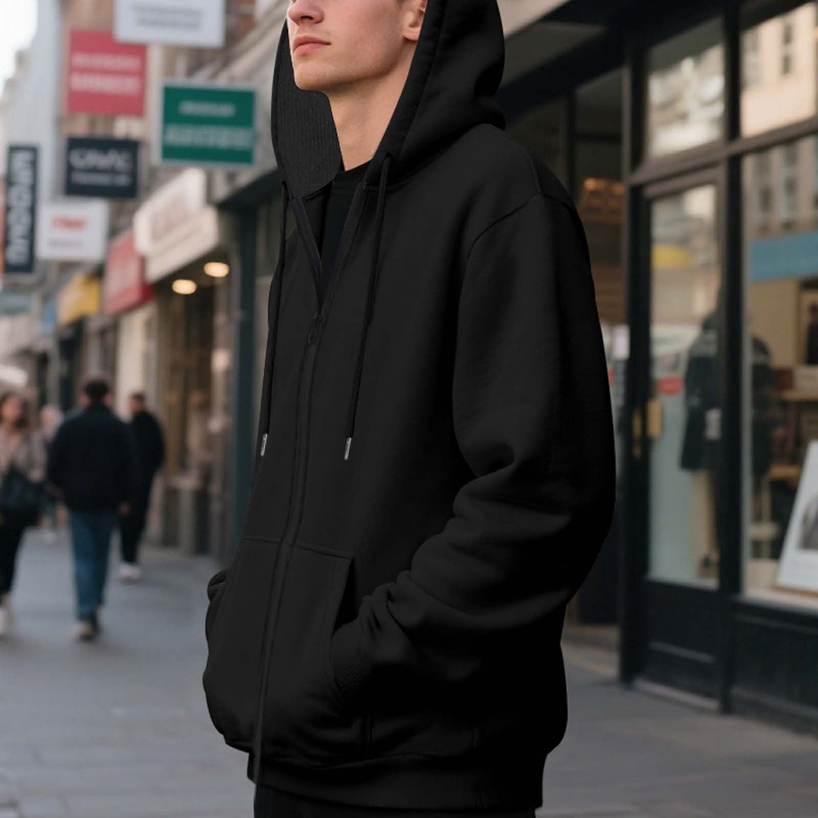 CFLVAEK Big and Tall Hoodies for Men Zippered Oversized Hoodie Sweatshirts Fall Winter Long Sleeve Hooded Jackets with Pockets Black M