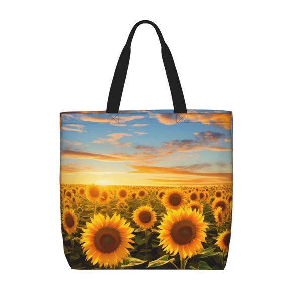 Sikiie Beautiful Golden Sunflower Field Print Single Shoulder Bag, Large Capacity Zipper Handbag, Waterproof Shopping Bag, School and Work Shoulder Bag