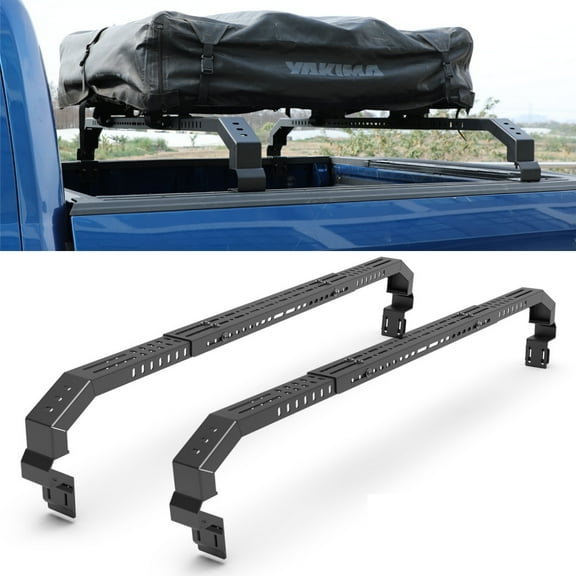 2 PACK Adjustable Black Low Profile Truck Bed Rack Cross Bar Fit Full-Size and Mid-Size Trucks Width Adjustment For Dodge Ram/Chevy/Ford/Toyota Tundra/Nissan Titan