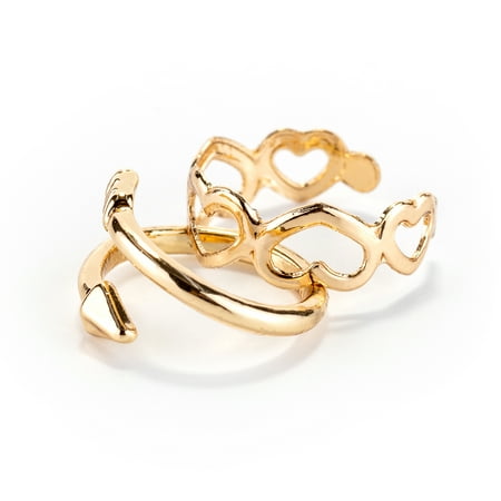 Claire's Teen and Adult Woman Gold Heart Arrow Toe Rings Set, Gold Tone, Adjustable Band, 2 Pack