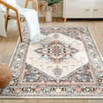 thumbnail image 2 of 3'x5' Area Rugs, Machine Washable Non Slip Area Rug for Kitchen, Soft Low Pile Vintage Print Pattern Indoor Bathroom Thin Carpet, Khaki, 2 of 5