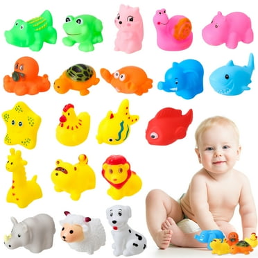KABOER 20 Pcs Bath Toys for Toddlers Ages 1-3,Rubber Floating Squeaky Bath Toys, Squeezable Bathtub Pool Toys for Sensory Play, Waterproof Bath Time Fun Gift for Boys Girls Infant