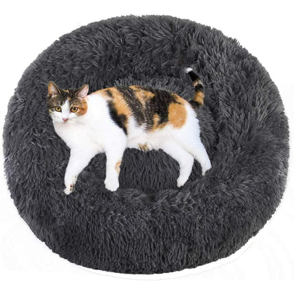 Fluffy Pet Bed- Dog Bed for Small Dogs with Round Donut Shape, Machine Washable-23.62 x 23.62 x