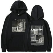 WIHE 90s Rapper Eminem Graphic Hoodie Male Hip Hop Rock Retro Sweatshirt Men Women Fleece Loose Oversized Hoodies Gothic Streetwear Black