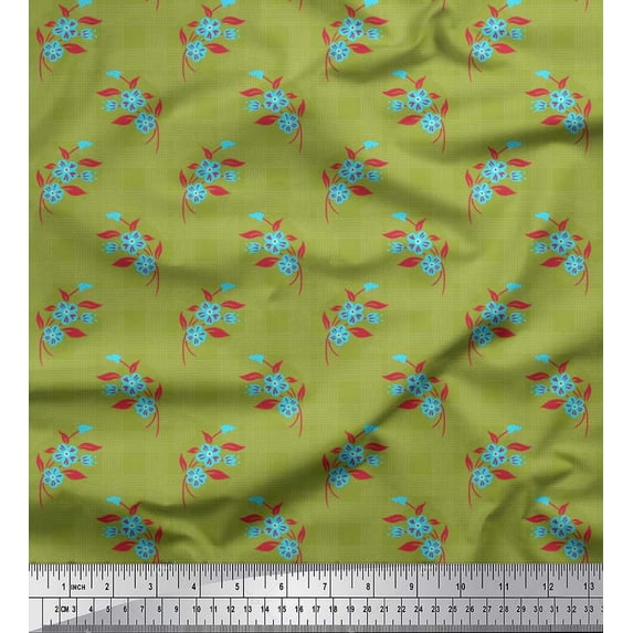 Soimoi Cotton Poplin Fabric Check,Leaves & Floral Artistic Print Sewing Fabric Yard 42 Inch Wide