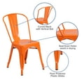 thumbnail image 3 of Flash Furniture Perry Adult Commercial-Grade Metal Indoor/Outdoor Stackable Dining Chair, Orange, 3 of 12