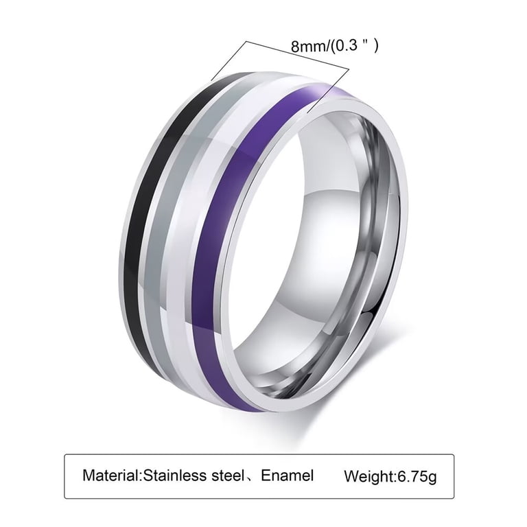 PAURO Men 8mm Stainless Steel Enamel Rainbow LGBT Pride Ring for