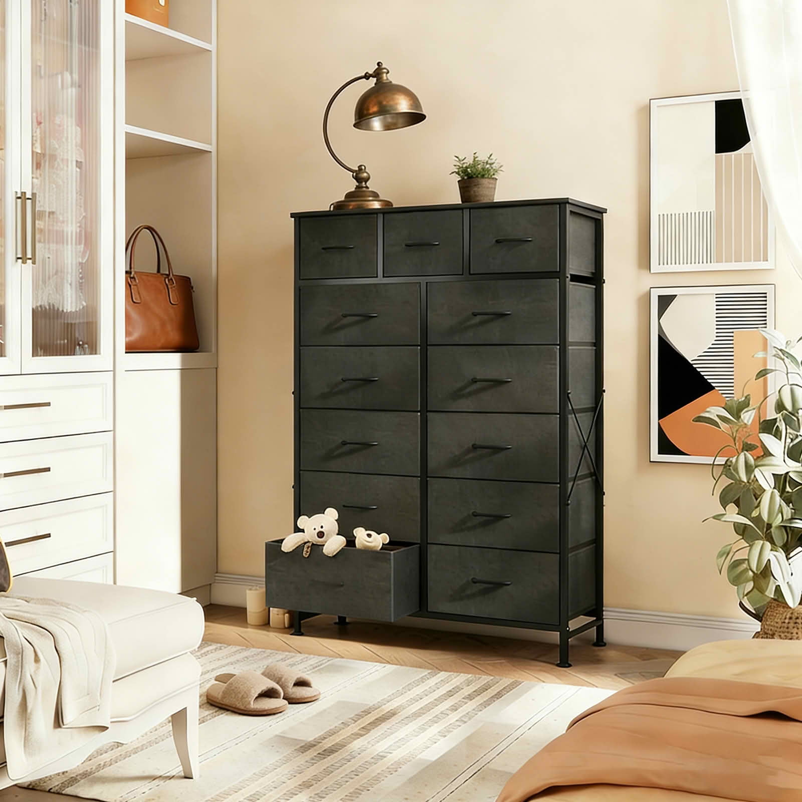 MAYEERTY 56.7-Inch Tall 13-Drawer Fabric Storage Tower, Sturdy Organizer Cabinet
