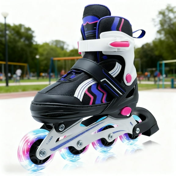 JZY Kids Inline Skates with Light-Up Wheels,4-Size Adjustable & Aluminum Frame Skate for Boys and Girls,Ideal for Beginners Ages 5-12