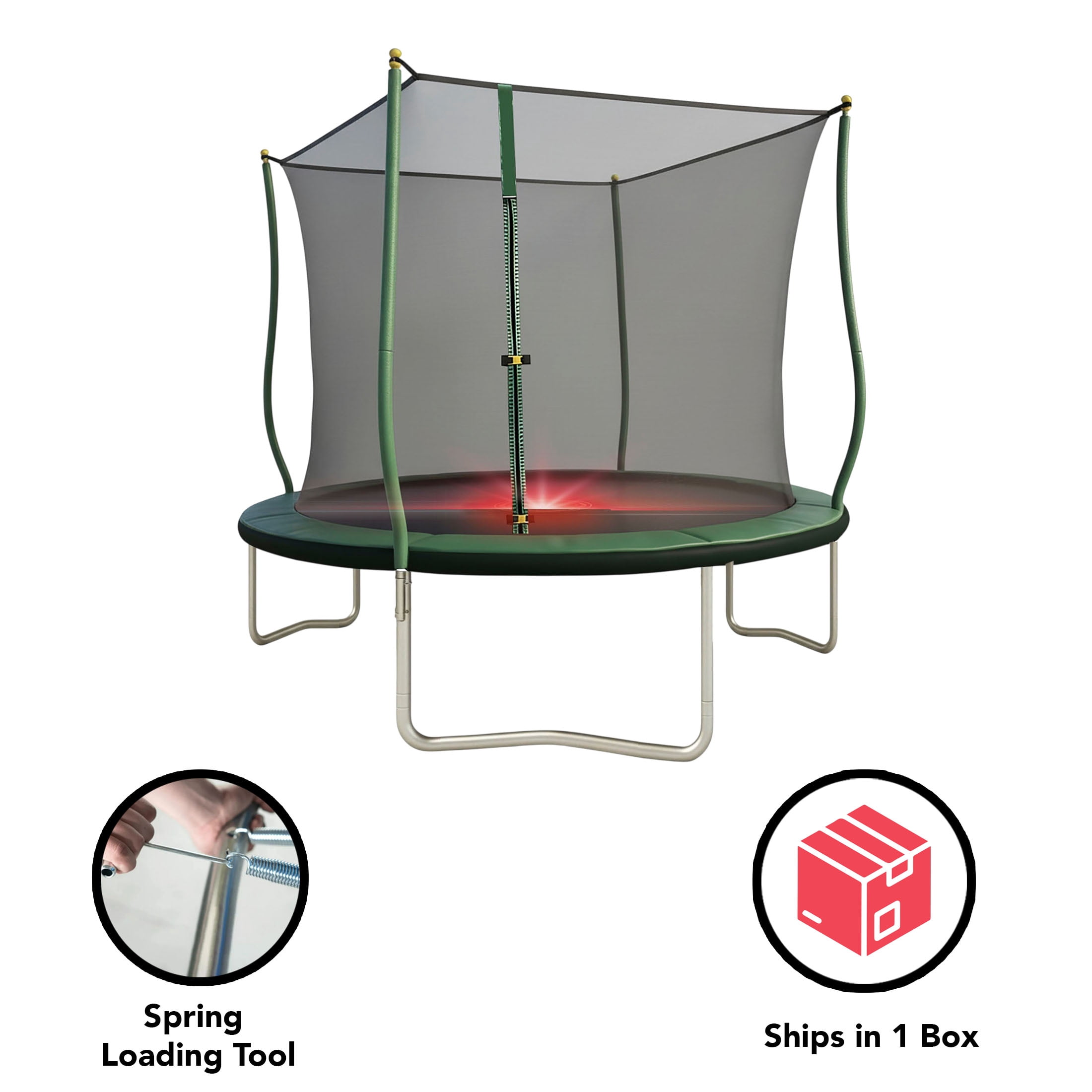Sportspower BouncePro 10ft Trampoline Meets ASTM Safety Standards, Heavy-Duty Rust-Resistant Steel Frame, UV-Resistant Jump Mat, Safety Net & LED Flashing Undermat Light