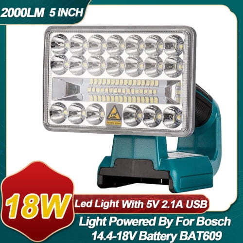18W 2000LM Cordless LED Work Light Powered by For Bosch 18V BAT609 Battery 5inch