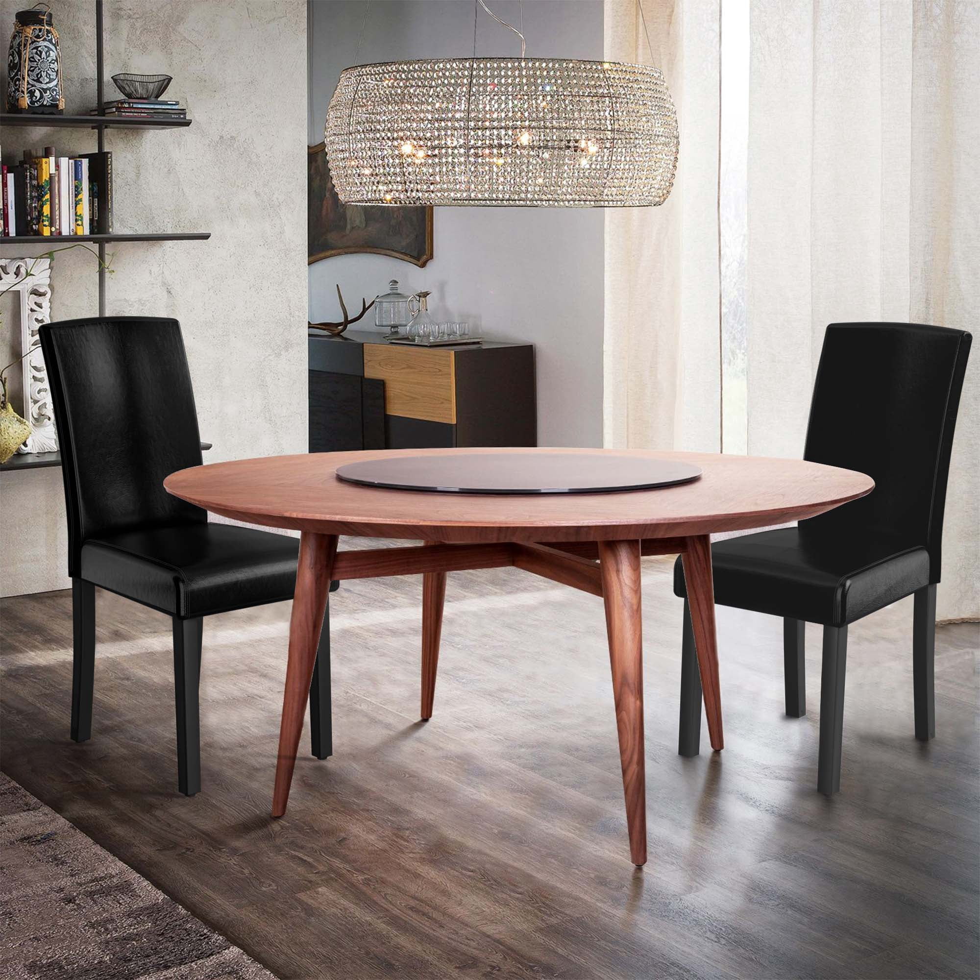 Set of 2 PU Dining Chairs Small Dining Chair with Wood Legs for Office Home,Black