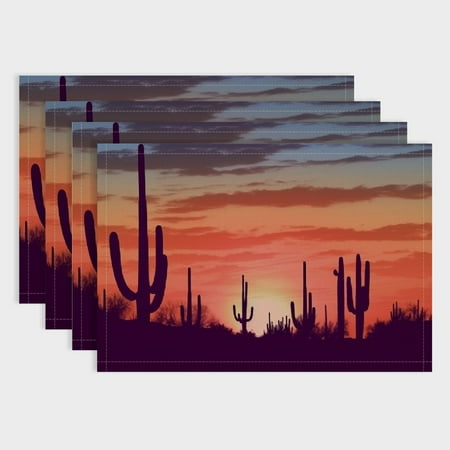 

Shiartex 4Pcs Sunset Silhouette Cactus Linen Table Mats - Table Decor for Birthday Parties Christmas Restaurants Buffets - Home Decoration 18x12in