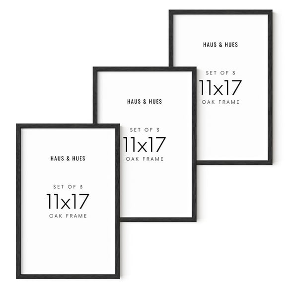 Haus And Hues Set Of 3 11X17 Picture Frame - Black Picture Frames 11X17 Natural Wood Frames 17X11 Picture Frame Set Wooden Frames 11X17 Poster Frame Wooden Picture Frames (Black Oak Frame)