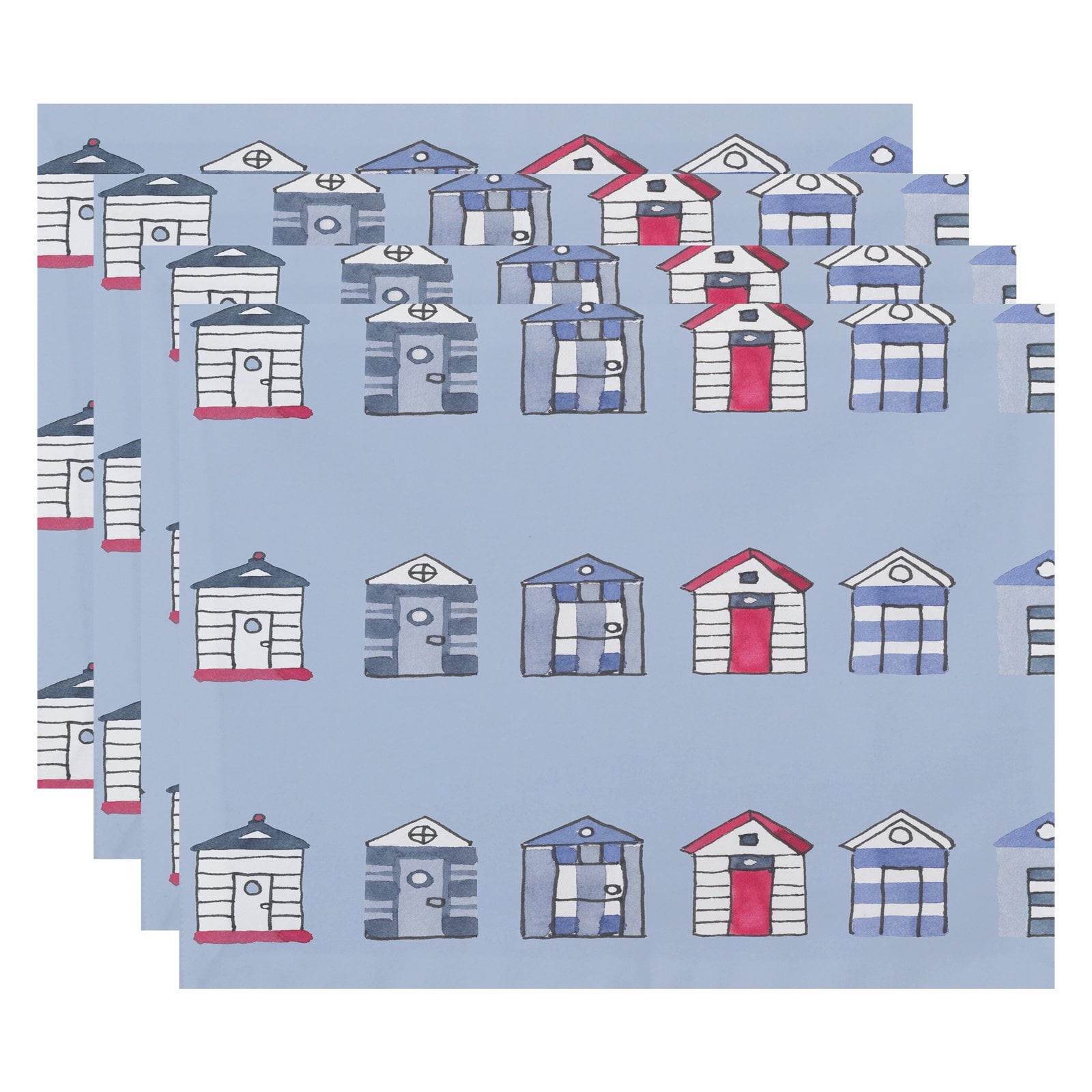 Simply Daisy, 18 x 14 Inch, Multi Beach Hut, Stripe Print Placemat (Set of 4), Navy Blue