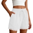 thumbnail image 6 of Pounoo Shorts for Women Elastic Drawstring Waist Lace Trim Casual Shorts Boho Classic Style Lightweight Breathable Loose-Fit Shorts Gift, 6 of 7