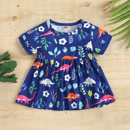

Hunpta Toddler Kids Baby Girls Clothes Summer Short Sleeve Dinosaur Floral Dress Casual Beach Dresses Outfits