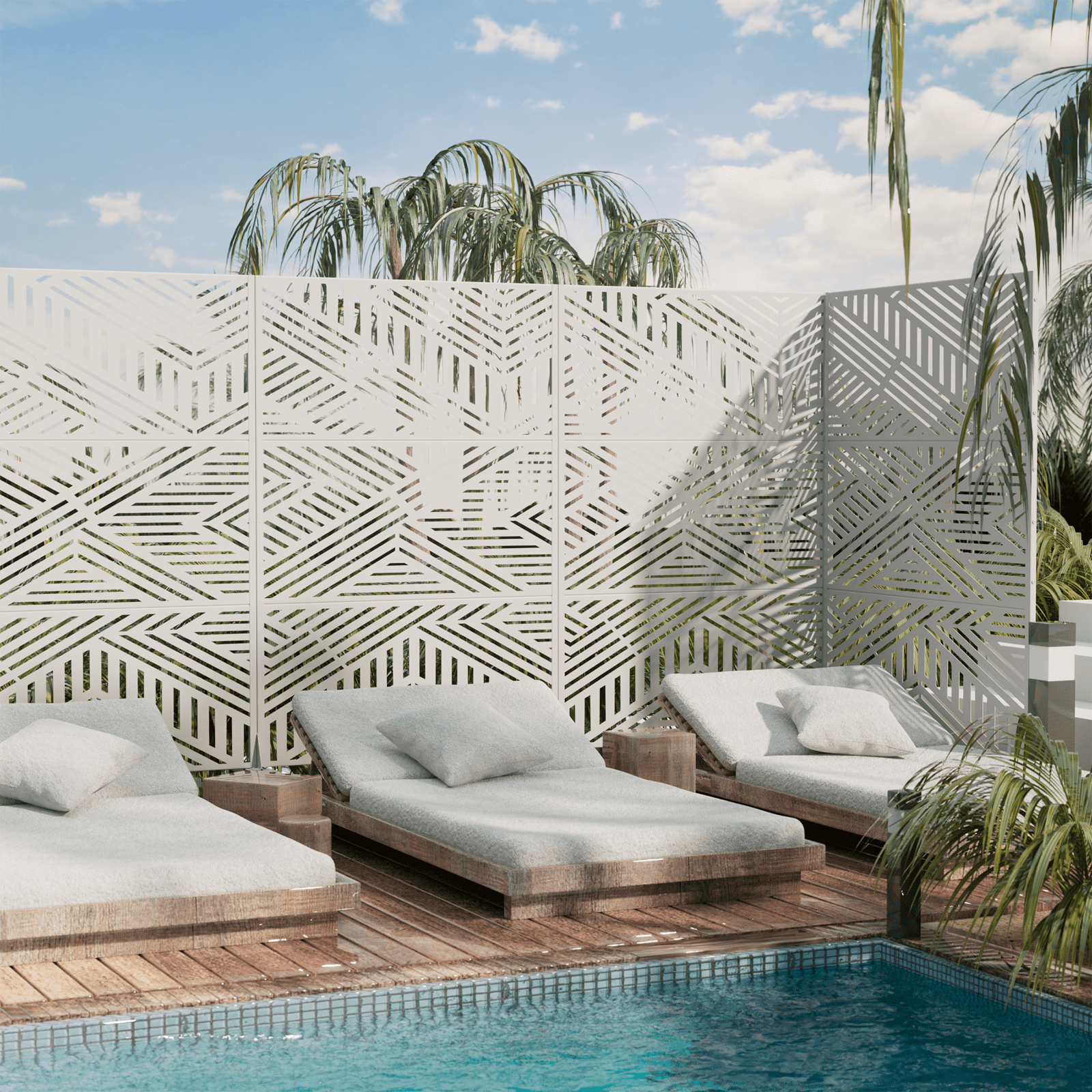 MAYEERTY 72"x47"x16" Outdoor Privacy Screen with Stand Metal Balcony Decorative Screen,White