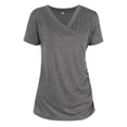 thumbnail image 3 of Noric Women V Neck Short Sleeve Maternity Nursing T-Shirt Side Ruched Slim Fit Pregnancy Soft Casual Pullover Top, 3 of 9