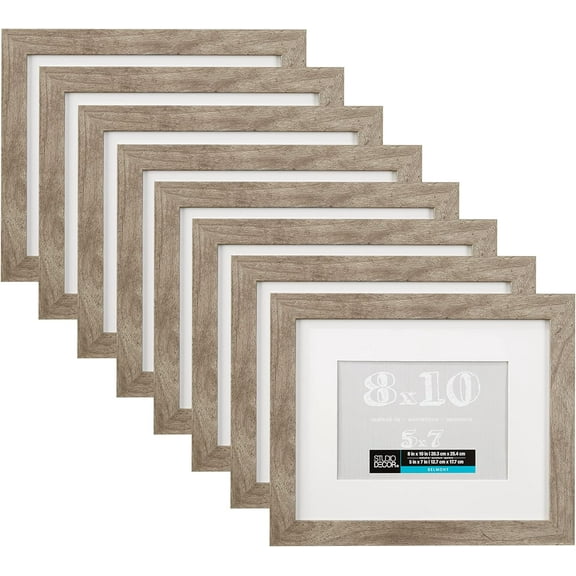 8" x 10" Gray Belmont Picture Frame with 5" x 7" Mat by Studio Décor - Pre-attached Hanging Hardware, Horizontal or Vertical Display - MDF, Bulk 8 Pack