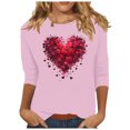 thumbnail image 2 of Jienlioq Chandail en Molleton de la Saint-Valentin pour Femmes Imprimé Décontracté Col Rond Manches 3/4 Rose 4TG, 2 of 4